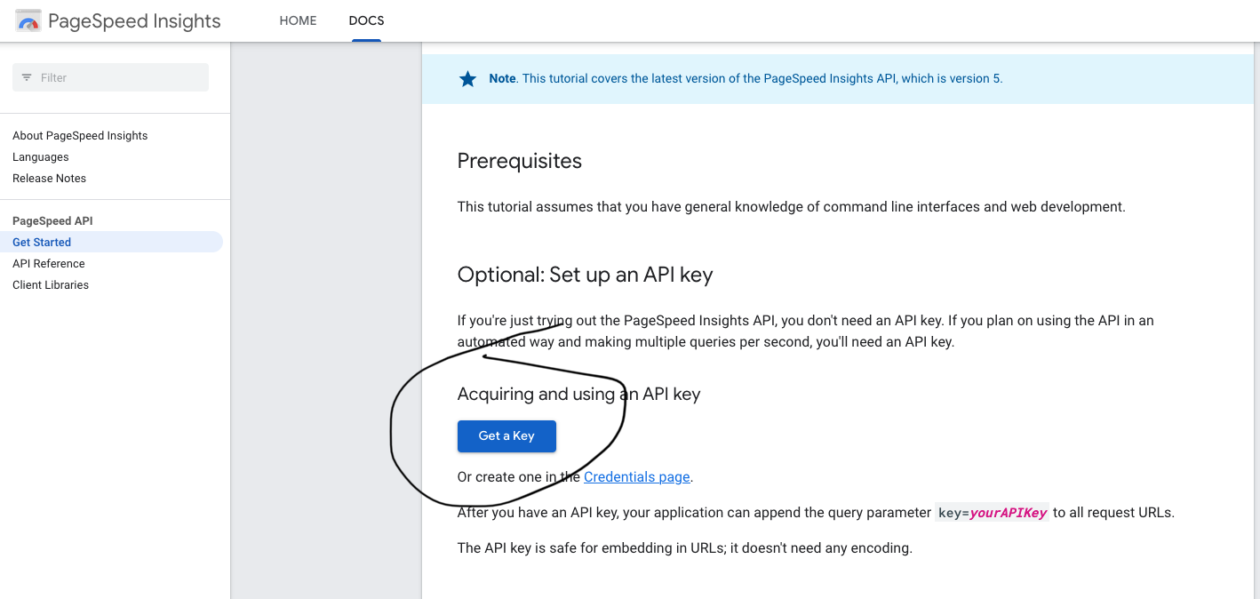 Obtenir la clé de l'API Google PageSpeed Insights